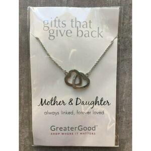 Mother & Daughter Linked Heart Pewter Necklace 18" Silver Chain GREATER GOOD